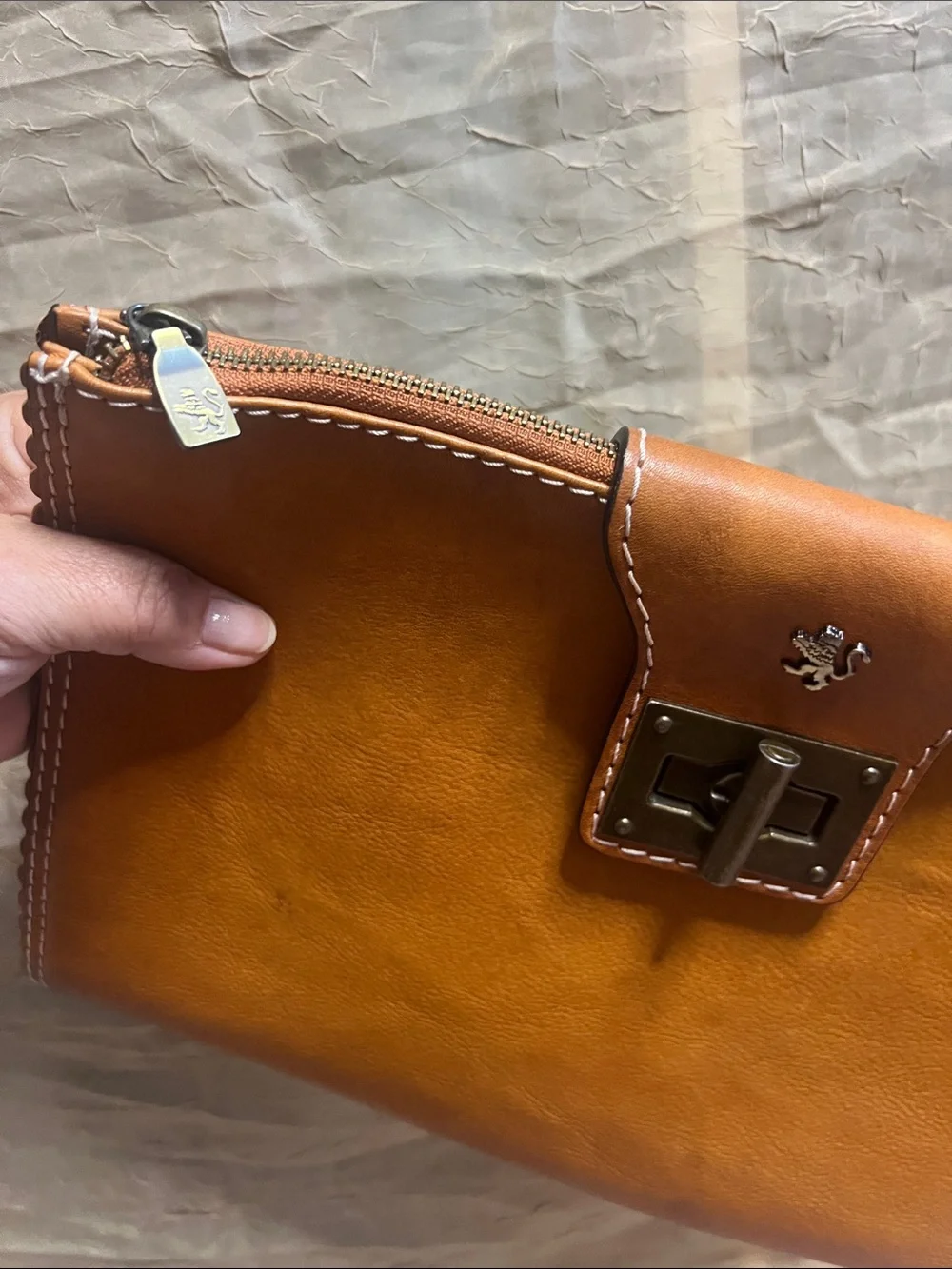 Vintage Pratesi Firenze Italian Leather Clutch Bag Cognac Brown